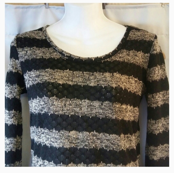 Xhiliration Black & Gray Striped Sweater, S - Picture 2 of 4